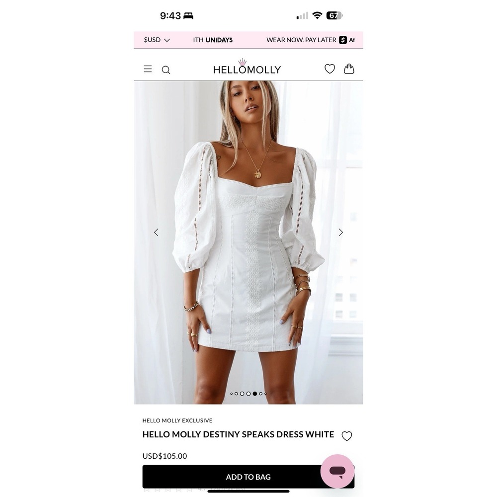 Hello Molly Destiny Speaks White Embroidered Dress Size S